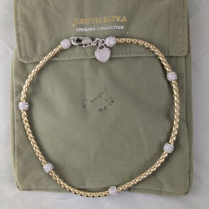 Judith Ripka 925 Silver/Faux Leather/Diamonique Gold Necklace